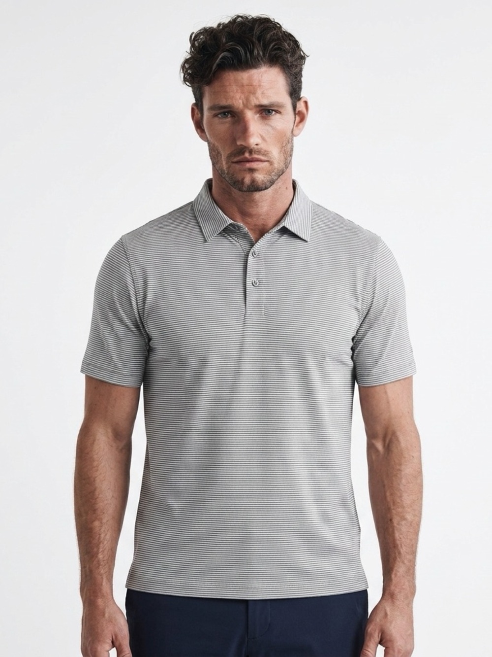 Men's PGA Tour Tradewinds Thin-Striped Grey Polo